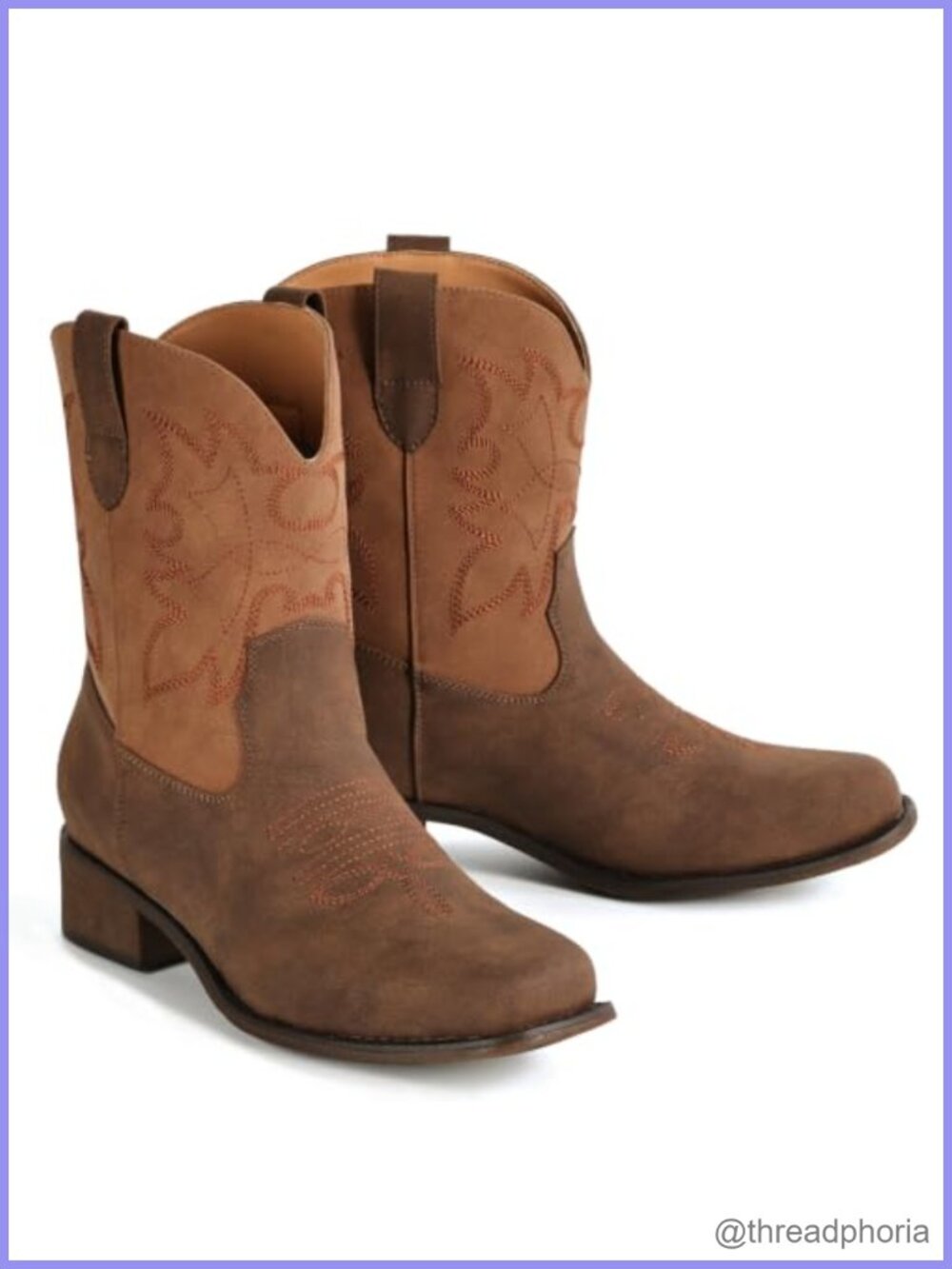 Women's Square Toe Embroidered Faux Leather Ankle Western Cowgirl Boots